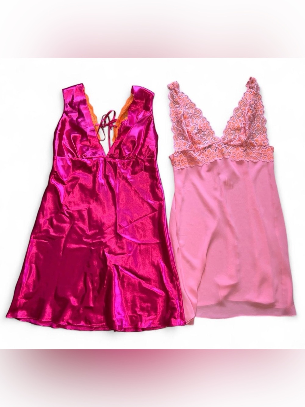 Vintage Y2K 2003 Avon Sunsetcore Pink Chiffon Fuchsia Satin Lingerie Slip Set M
